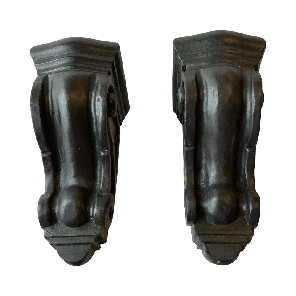 Set of 2 Black‎ Ornate Decorative Shelf Corbel Brackets B-OMLCA-8 9.75x4.5in